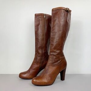 FRYE Leather Miranda Zip Boots in Cognac